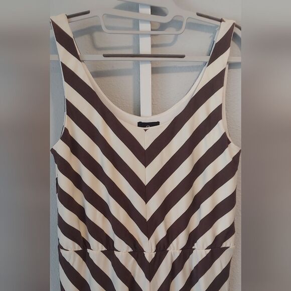 Angie Brown & Cream Striped Midi Dress Sz M - Picture 3 of 8